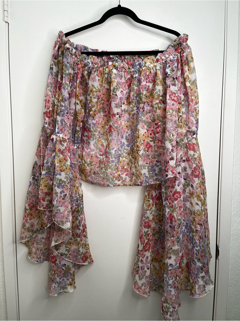Live 4 Truth Floral Crop Top XL Boho Bell Sleeve OffShoulder Festival Fairy Fem